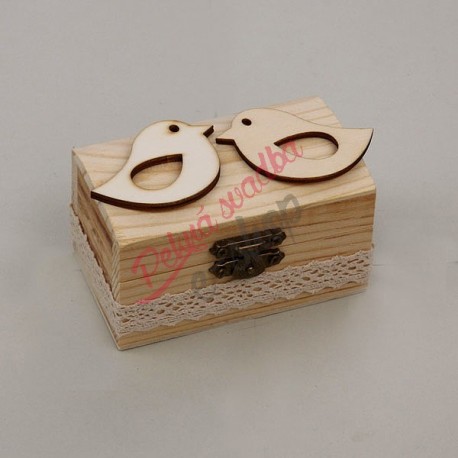 Drevená krabička na obrúčky s vtáčikom č.2